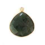 Green Jasper Stone Necklace for Jewelry Making 12mm 15mm 18mm 25mm 30mm Heart Bezel Charms Pendants 24K Gold Plated Over 925 Sterling Silver