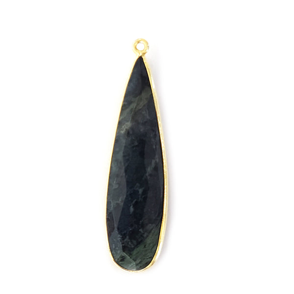 Green Jasper Stone Jewelry Making 10X40 12X15 15X18 18X25 22X30 25X35 8X26 Pear/Flat Teardrop Bezel 24K Gold Plated Over 925 Sterling Silver