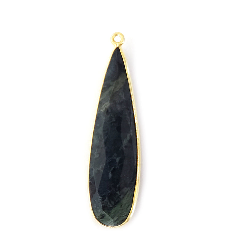 Green Jasper Stone Jewelry Making 10X40 12X15 15X18 18X25 22X30 25X35 8X26 Pear/Flat Teardrop Bezel 24K Gold Plated Over 925 Sterling Silver