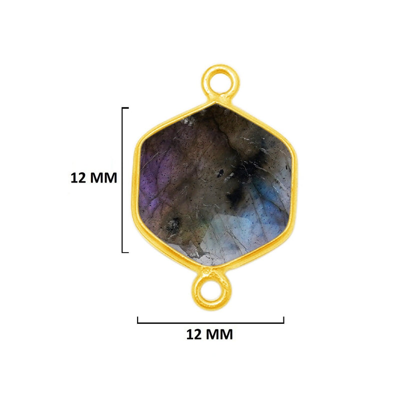 Labradorite Hexagon Pendant - Boho Chic Gemstone Necklace with 24kt Gold Elegance