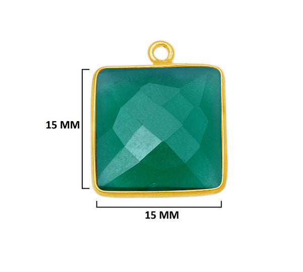 Green Onyx Square Pendant - Boho Chic Gemstone Necklace with 24kt Gold Elegance
