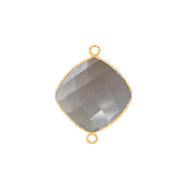 Gray Moonstone Stone Necklace for Jewelry Making 12mm 15mm 18mm Cushion/Diamond Bezel Charms Pendants Connectors 24K Gold Plated Over Silver