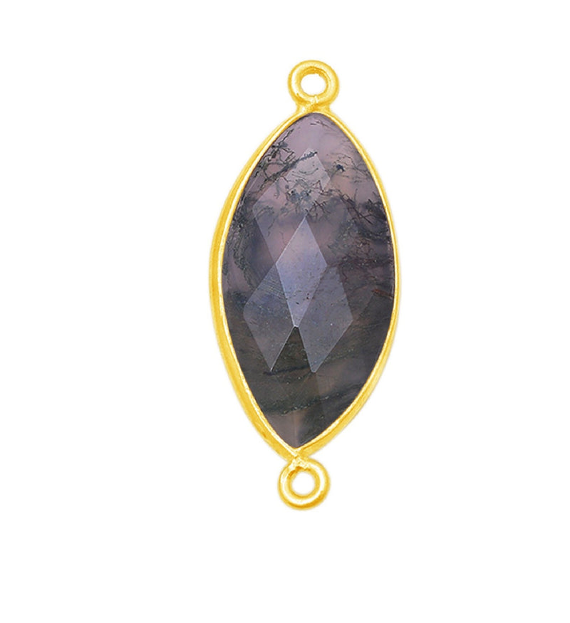 Moss Agate Marquise/Evil Eye Pendant - Boho Chic Gemstone Necklace with 24kt Gold Elegance