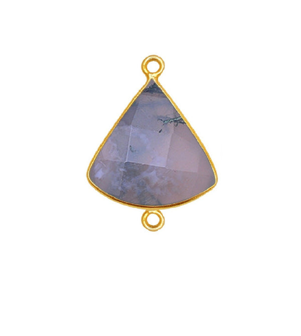 Moss Agate Bell/Quarter Circle Pendant - Boho Chic Gemstone Necklace with 24kt Gold Elegance