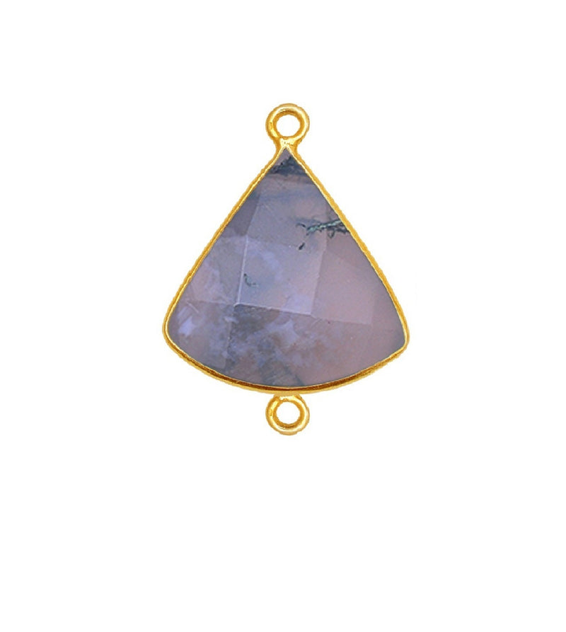 Moss Agate Bell/Quarter Circle Pendant - Boho Chic Gemstone Necklace with 24kt Gold Elegance
