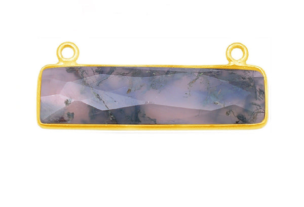Moss Agate Rectangle/Bar Pendant - Boho Chic Gemstone Necklace with 24kt Gold Elegance