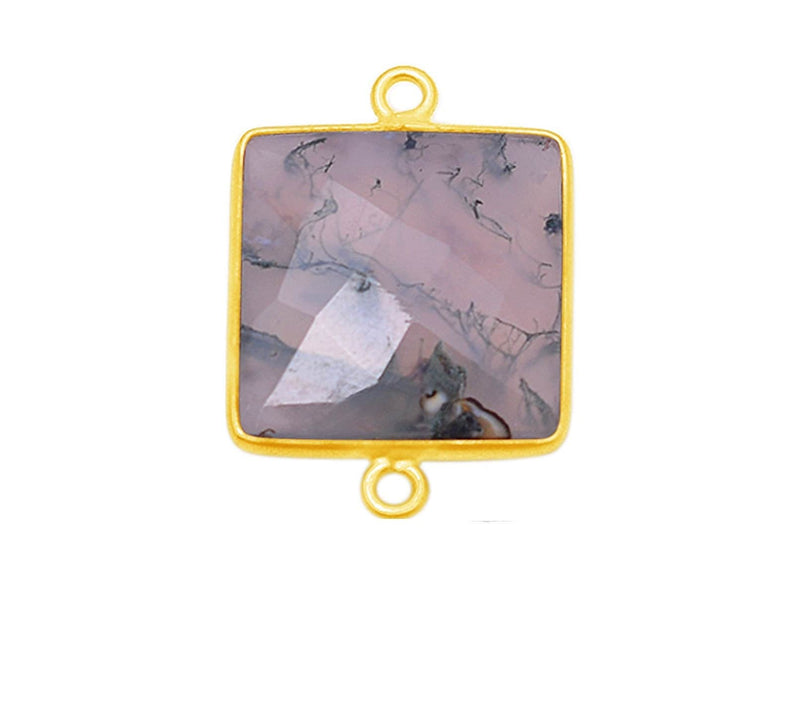 Moss Agate Square Pendant - Boho Chic Gemstone Necklace with 24kt Gold Elegance