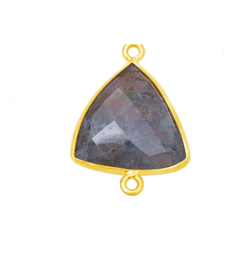 Moss Agate Triangle Pendant - Boho Chic Gemstone Necklace with 24kt Gold Elegance