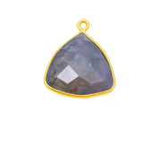 Moss Agate Triangle Pendant - Boho Chic Gemstone Necklace with 24kt Gold Elegance