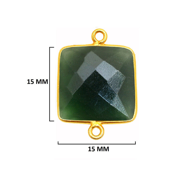 Serpentine Stone Necklace for Jewelry Making 15mm Square Bezel Charms Pendants Connectors 24K Gold Plated Over 925 Sterling Silver