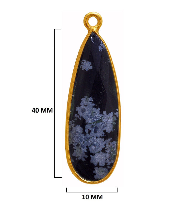 Snowflake Obsidian Jewelry Making 10X40 12X15 15X18 18X25 22X30 25X35 8X26 Pear/Flat Teardrop Bezel 24K Gold Plated Over 925 Sterling Silver