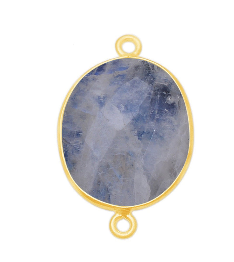 Rainbow Moonstone Oval Pendant - Boho Chic Gemstone Necklace with 24kt Gold Elegance