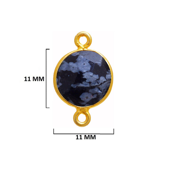 Snowflake Obsidian Stone Necklace for Jewelry Making 11mm 15mm 18mm Coin/Round Bezel Charms Pendant 24K Gold Plated Over 925 Sterling Silver