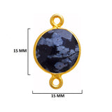 Snowflake Obsidian Stone Necklace for Jewelry Making 11mm 15mm 18mm Coin/Round Bezel Charms Pendant 24K Gold Plated Over 925 Sterling Silver