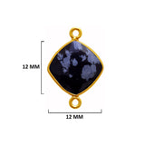 Snowflake Obsidian Stone Necklace for Jewelry Making 12mm 15mm 18mm Cushion/Diamond Bezel Charms 24K Gold Plated Over 925 Sterling Silver