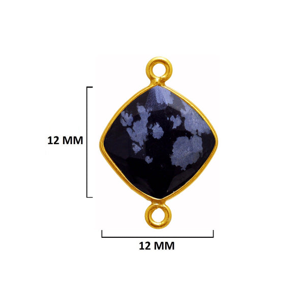 Snowflake Obsidian Stone Necklace for Jewelry Making 12mm 15mm 18mm Cushion/Diamond Bezel Charms 24K Gold Plated Over 925 Sterling Silver
