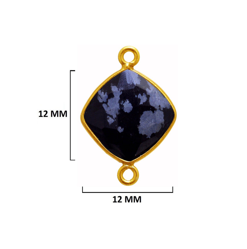 Snowflake Obsidian Stone Necklace for Jewelry Making 12mm 15mm 18mm Cushion/Diamond Bezel Charms 24K Gold Plated Over 925 Sterling Silver