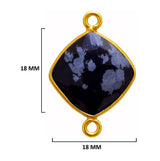 Snowflake Obsidian Stone Necklace for Jewelry Making 12mm 15mm 18mm Cushion/Diamond Bezel Charms 24K Gold Plated Over 925 Sterling Silver