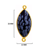 Snowflake Obsidian Stone Necklace for Jewelry Making 11X22mm Marquise/Evil Eye Bezel Charms Pendant 24K Gold Plated Over 925 Sterling Silver