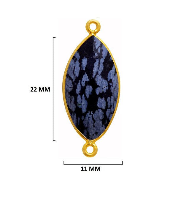 Snowflake Obsidian Stone Necklace for Jewelry Making 11X22mm Marquise/Evil Eye Bezel Charms Pendant 24K Gold Plated Over 925 Sterling Silver