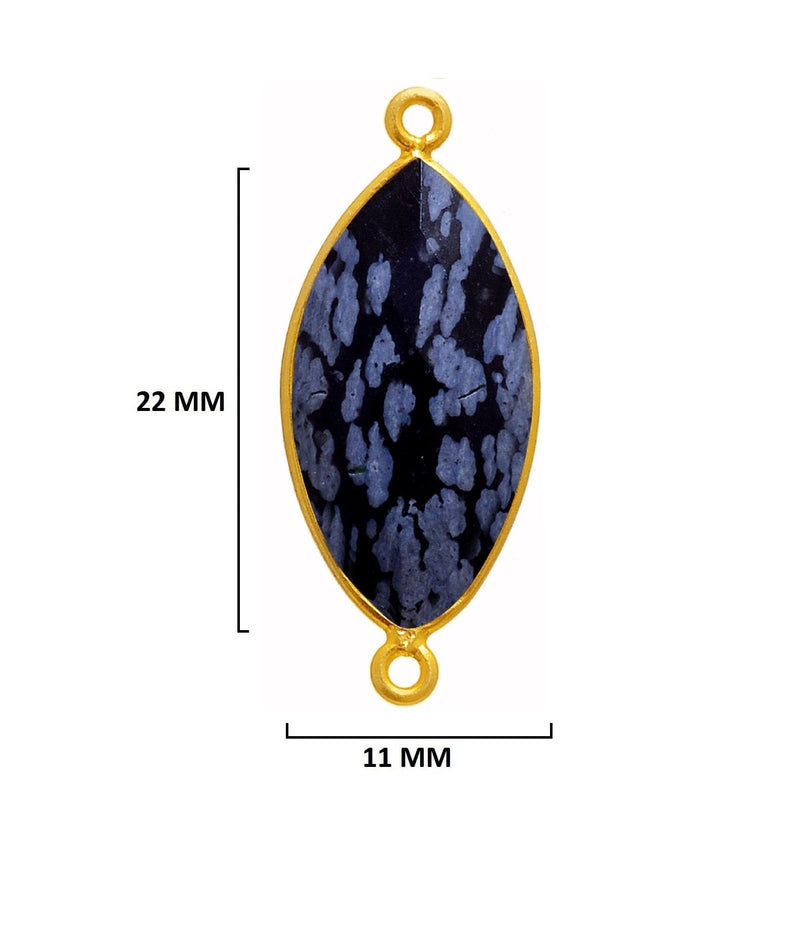 Snowflake Obsidian Stone Necklace for Jewelry Making 11X22mm Marquise/Evil Eye Bezel Charms Pendant 24K Gold Plated Over 925 Sterling Silver