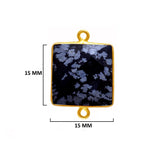 Snowflake Obsidian Stone Necklace for Jewelry Making 15mm Square Bezel Charms Pendants Connectors 24K Gold Plated Over 925 Sterling Silver