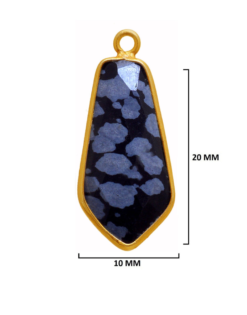 Snowflake Obsidian Stone Necklace for Jewelry Making 10X20mm Tie Bezel Charms Pendants Connectors 24K Gold Plated Over 925 Sterling Silver