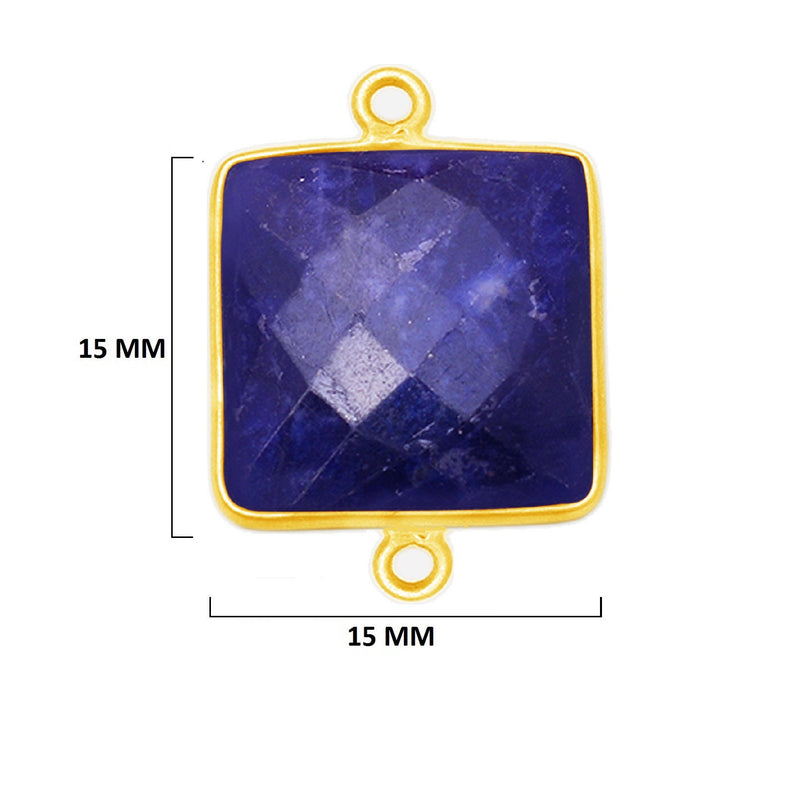 Sodalite Stone Necklace for Jewelry Making 15mm Square Bezel Charms Pendants Connectors 24K Gold Plated Over 925 Sterling Silver