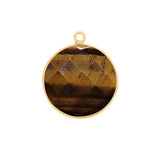 Tiger Eye Coin Pendant, 24K Gold Plated Sterling Silver Bezel (11mm 15mm 18mm)