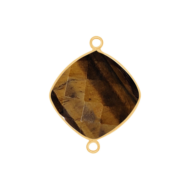 Tiger Eye Stone Necklace for Jewelry Making 12mm 15mm 18mm Cushion/Diamond Bezel Charms Pendants Connectors 24K Gold Plated Over Silver