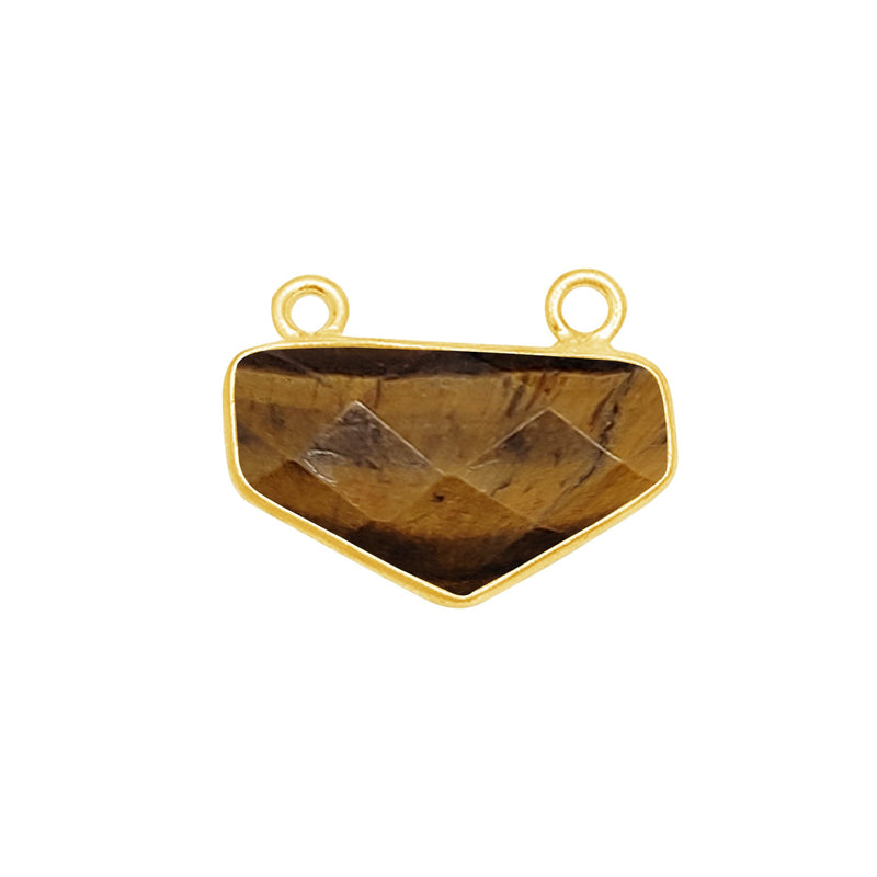 Tiger Eye Stone Necklace for Jewelry Making 17mm Chevron Bezel Charms Pendants Connectors 24K Gold Plated Over Silver