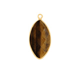 Tiger Eye Stone Necklace for Jewelry Making 11X22mm Marquise/Evil Eye Bezel Charms Pendants Connectors 24K Gold Plated Over Silver