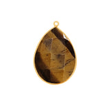 Tiger Eye Stone Necklace Jewelry Making 10X40 12X15 15X18 18X25 22X30 25X35 8X26 Pear/Flat Teardrop Bezel Charms 24K Gold Plated Over Silver