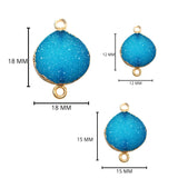 Blue druzy natural bezel charms connectors, 15mm heart-shaped 24k gold electroplated women jewelry-making earrings, bracelets, necklaces, and DIY crafts.