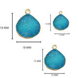 Blue druzy natural bezel charms pendants, 15mm hexagon-shaped 24k gold electroplated women jewelry-making earrings, bracelets, necklaces, and DIY crafts.