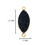 Black druzy natural bezel charms connectors, 11X22mm marquise-shaped 24k gold electroplated women jewelry-making earrings, bracelets, necklaces, and DIY crafts.