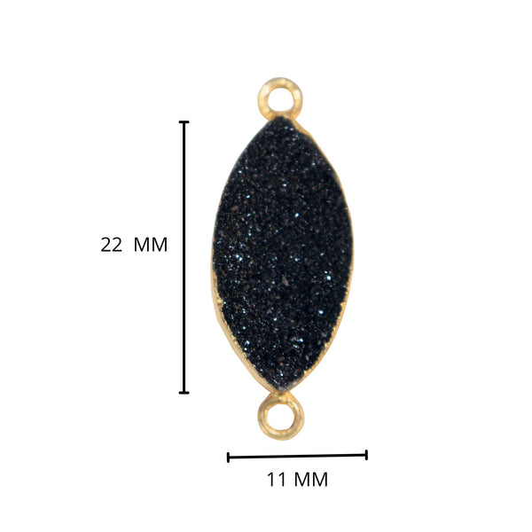 Black druzy natural bezel charms connectors, 11X22mm marquise-shaped 24k gold electroplated women jewelry-making earrings, bracelets, necklaces, and DIY crafts.