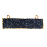 Black druzy natural bezel charms connectors, 10X40mm rectangle-shaped 24k gold electroplated women jewelry-making earrings, bracelets, necklaces, and DIY crafts.