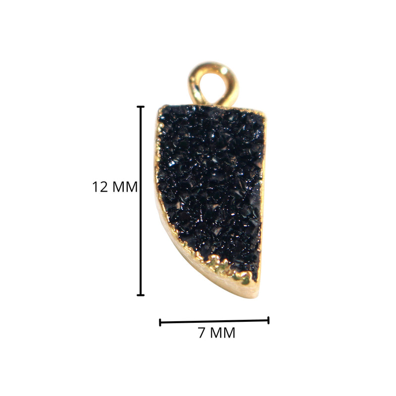 Black druzy natural bezel charms connectors, 7X12mm tiger-nail-shaped 24k gold electroplated women jewelry-making earrings, bracelets, necklaces, and DIY crafts.