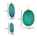Green druzy natural bezel charms connectors, 13X30mm oval-shaped 24k gold electroplated women jewelry-making earrings, bracelets, necklaces, and DIY crafts.