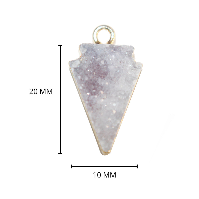 Gray druzy natural bezel charms pendants, 10X20mm arrowhead-shaped 24k gold electroplated women jewelry-making earrings, bracelets, necklaces, and DIY crafts.