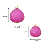Pink druzy natural bezel charms pendants, 15mm heart-shaped 24k gold electroplated women jewelry-making earrings, bracelets, necklaces, and DIY crafts.