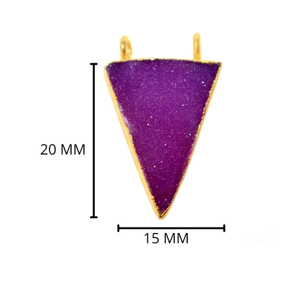 Purple druzy natural bezel charms connectors, 15X20mm triangle-shaped24k gold electroplated women jewelry-making earrings, bracelets, necklaces, and DIY crafts.