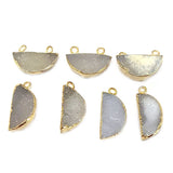 White Druzy Stone Necklace for Jewelry Making 10X25mm 9X18mm Moon/Crescent Bezel Charms Connectors 24K Gold Plated Over 925 Sterling Silver