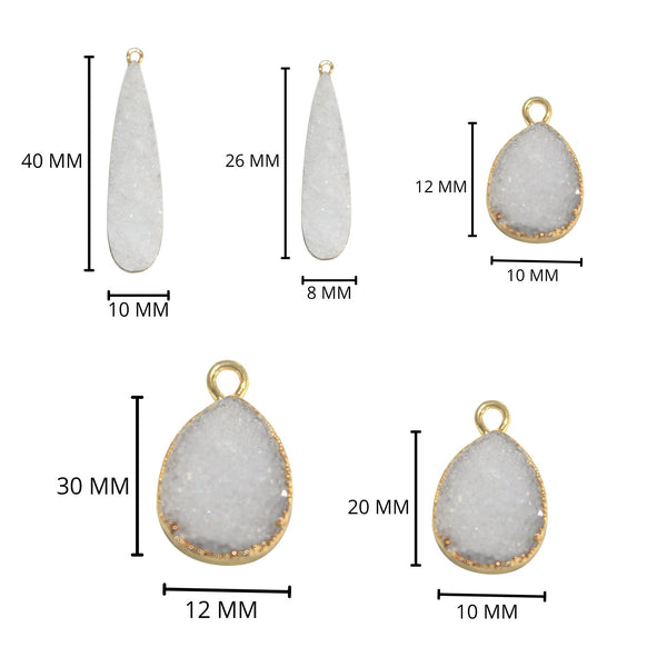 White Druzy Pear/Teardrop Bezel: 24K Gold Plated, Sterling Silver