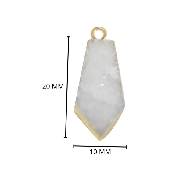 White druzy natural bezel charms pendants, 10X20mm tie-shaped 24k gold electroplated women jewelry-making earrings, bracelets, necklaces, and DIY crafts.