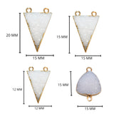 White druzy natural bezel charms connectors, 12mm triangle-shaped 24k gold electroplated women jewelry-making earrings, bracelets, necklaces, and DIY crafts.