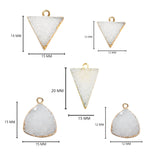 White druzy natural bezel charms pendants, 12mm triangle-shaped 24k gold electroplated women jewelry-making earrings, bracelets, necklaces, and DIY crafts.
