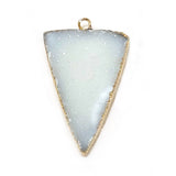 White druzy natural bezel charms pendants, 15X20mm triangle-shaped 24k gold electroplated women jewelry-making earrings, bracelets, necklaces, and DIY crafts.