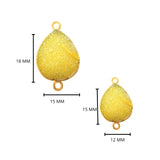 Yellow druzy natural bezel charms connectors, 12X15mm pear-shaped 24k gold electroplated women jewelry-making earrings, bracelets, necklaces, and DIY crafts.